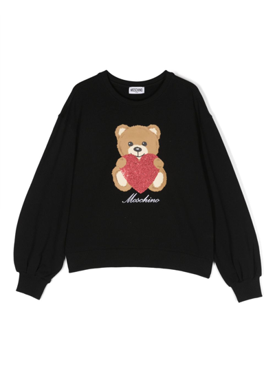 Moschino Kids' Teddy Bear Print Sweatshirt In Schwarz
