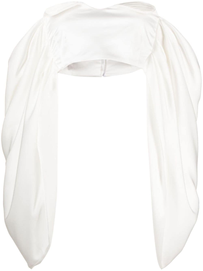 Concepto Draped-sleeve Cropped Blouse In White