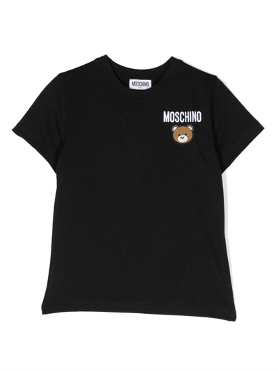 Moschino Kids' Leo Teddy-print Cotton T-shirt In Schwarz