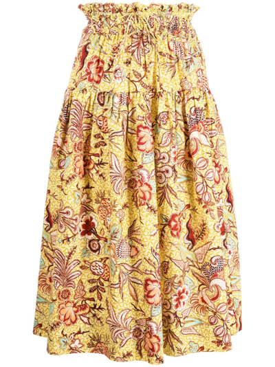 Ulla Johnson Floral-print Pleated Midi Skirt In Yellow
