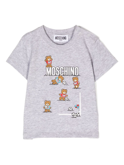 Moschino Babies' Teddy Bear Cotton T-shirt In Grey