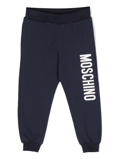 Moschino Kids' Logo印花弹性棉运动裤 In Blue