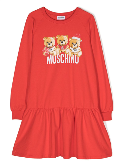 Moschino Kids' Teddy Bear Print Dress In Red