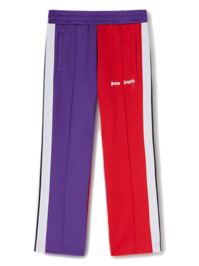 Palm Angels Kids' Colour-block Cotton Track Pants In Purple