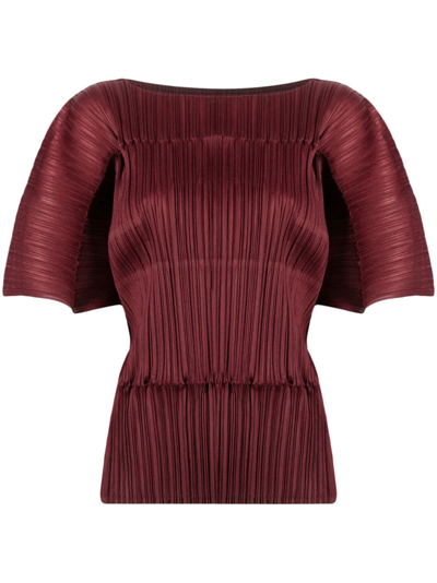 Issey Miyake Short-sleeve Pleated Blouse In Red