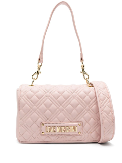 Love Moschino Logo-lettering Quilted Shoulder Bag In Powder