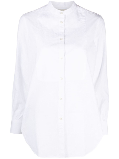 Officine Generale Band-collar Cotton Shirt In White