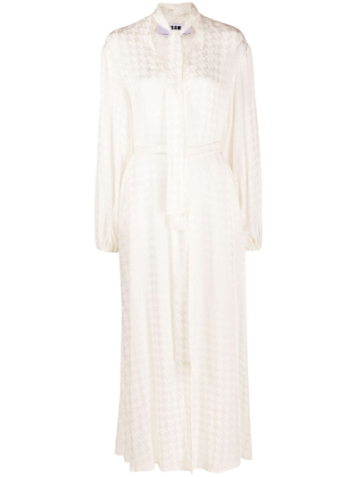 Msgm Houndstooth-pattern Jacquard Maxi Dress In White