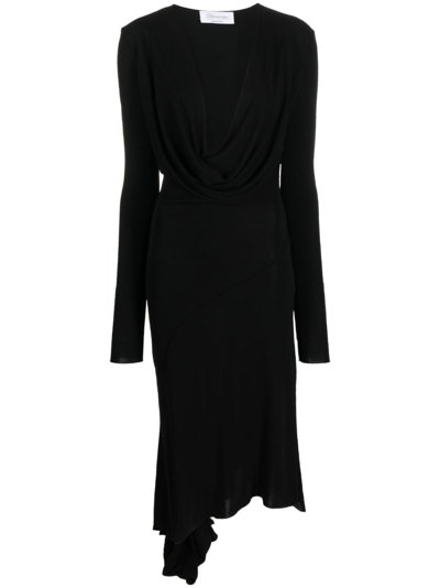Blumarine Plunging U-neck Long-sleeves Dress In Black
