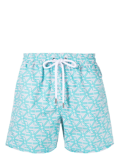 Frescobol Carioca Monogram Print Swim Shorts In Light_grey_topaz_teal