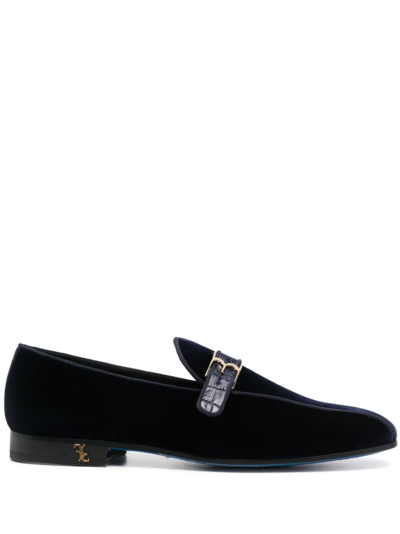 Billionaire Logo-plaque Velvet Loafers In Blue