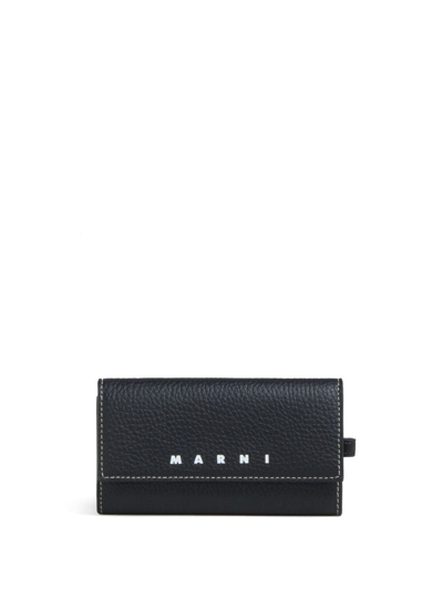 Marni Engraved-logo Leather Wallet In Black
