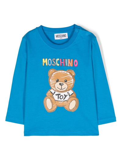 Moschino Babies' Leo Teddy-print Cotton Sweatshirt In Blue