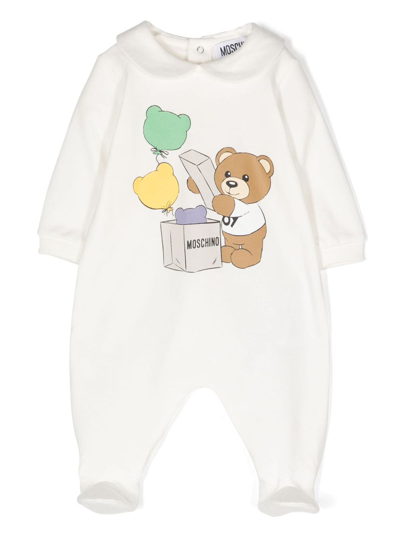 Moschino Babies' Leo Teddy-print Cotton Pajamas In White