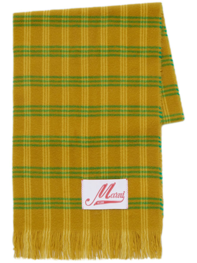 Marni Tartan Virgin-wool Scarf In Yellow