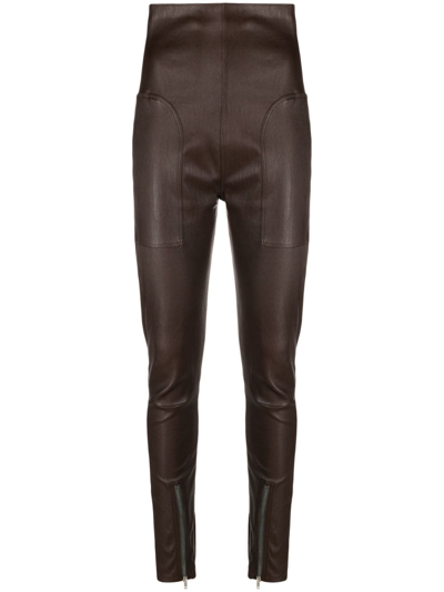 Rick Owens Skinny-cut Panelled Leather Trousers In Brown