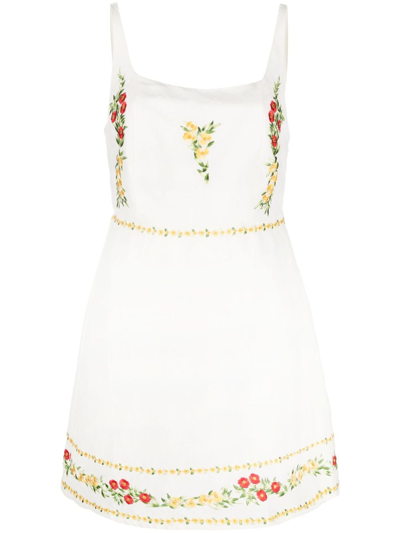 Rixo London Neutral Ronan Floral Embroidery Dress In Neutrals