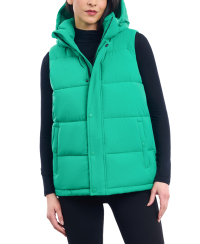 Bcbgeneration Women's Hooded Stand-collar Puffer Vest In Kelly Green