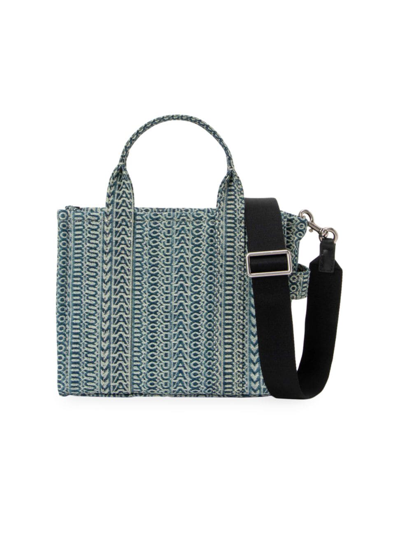 Marc Jacobs Women's The Washed Monogram Denim Small Tote Bag In Sun Faded Denim