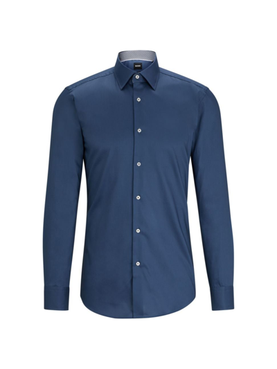 Hugo Boss Slim-fit Shirt In Easy-iron Cotton Poplin In Light Blue