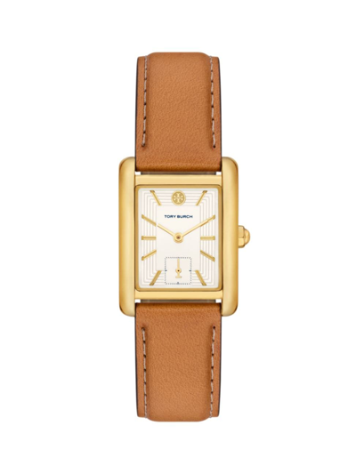 Tory Burch Women's The Eleanor Goldtone Stainless Steel & Leather Strap Watch/25mm X 34mm In Luggage