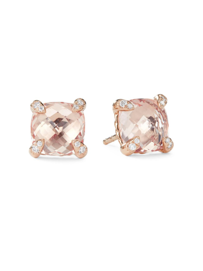 DAVID YURMAN WOMEN'S CHÂTELAINE STUD EARRINGS WITH MORGANITE & DIAMONDS IN 18K ROSE GOLD/8MM