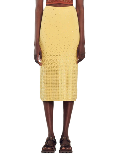 Sandro Women's Rhinestone Embellished Midi Skirt In Yellow