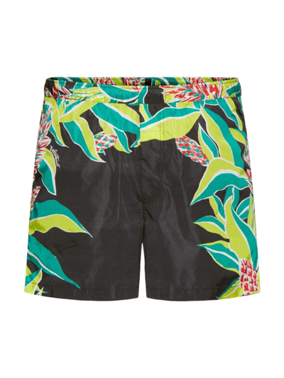 Valentino Volcano-print Swim Shorts In Black/green