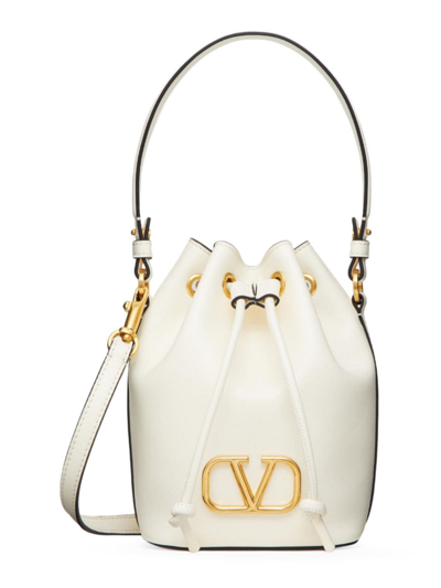 Valentino Garavani Vlogo Chain Leather Bucket Bag In White