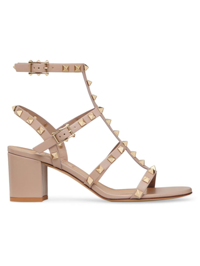 Valentino Garavani Women's Rockstud Calfskin Ankle Strap Sandals 60 Mm In Pink