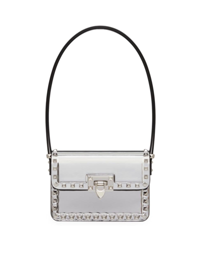 Valentino Garavani Small Rockstud23 Mirror-effect Calfskin Shoulder Bag Woman Silver Uni