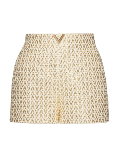 Valentino Women's Boucle Optical Shorts In Ivory Gold