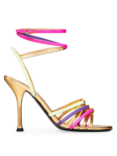 Valentino Garavani Rockstud Strappy Multi Ankle-wrap Sandals In Multicolor,gold