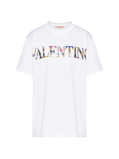 Valentino Embroidered Logo Cotton T-shirt In White