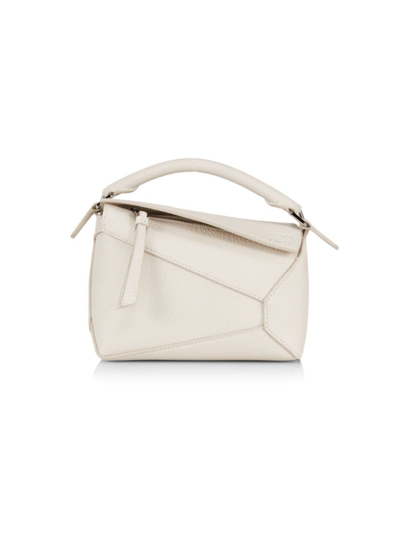 Loewe Small Puzzle Edge Leather Shoulder Bag In Soft White