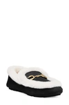 Stuart Weitzman Owen Buckle Cozy Genuine Shearling Lined Slipper In Black/ Cream