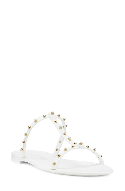 Stuart Weitzman Mellie Pearly Stud Jelly Sandal In White.