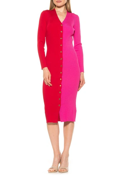 Alexia Admor Gemini Long Sleeve Dress In Red/ Pink