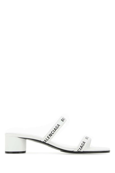 Balenciaga Logo-print Leather Sandals In White