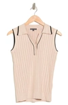 Adrianna Papell Tipped Sleeveless Polo Sweater In Champagne Blush/ Black