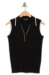 Adrianna Papell Tipped Sleeveless Polo Sweater In Black/ Ivory