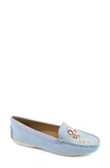 Driver Club Usa Nashville Embroidered Driving Loafer In Baby Blue Nubuck/ White Sole