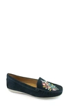 Driver Club Usa Nashville Embroidered Driving Loafer In Navy Nubuck/ White Sole