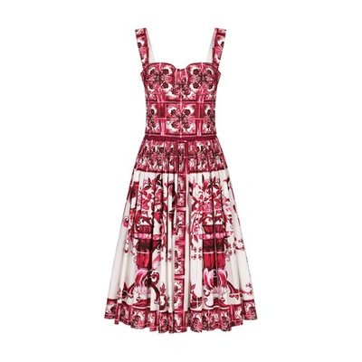Dolce & Gabbana Dolce&gabbana Blu Mediterraneo Bustier Poplin Sundress In Rosso