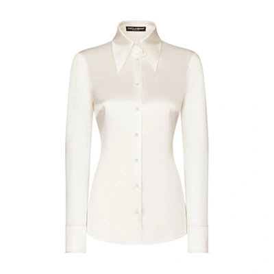 Dolce & Gabbana Long-sleeved Silk Shirt In Natural_white