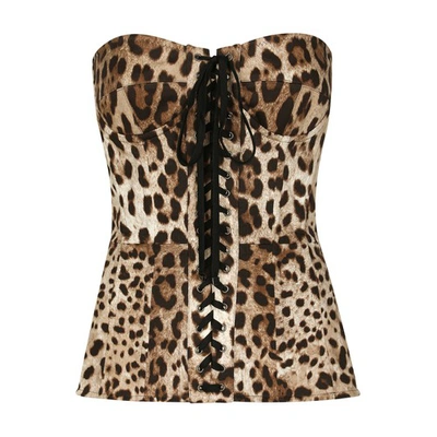 Dolce & Gabbana Leopard-print Drill Shaper Corset With Laces In Animal Print
