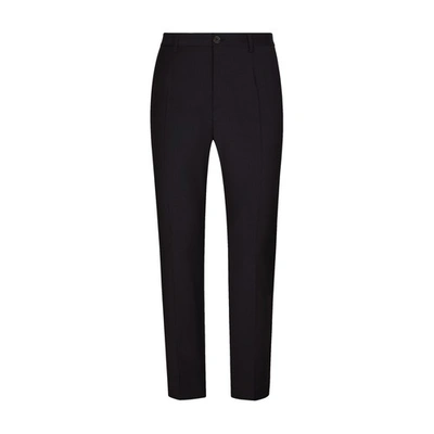 Dolce & Gabbana Stretch Cotton Pants With Dg Embroidery In Dark_blue