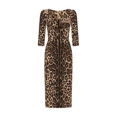 Dolce & Gabbana Leopard-print Calf-length Cady Dress In Animal Print