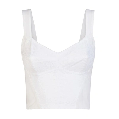 Dolce & Gabbana Shaper Corset Bustier In Lace And Jacquard In Optical_white
