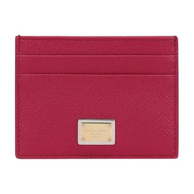 Dolce & Gabbana Dauphine Calfskin Card Holder With Branded Tag In Cyclamen